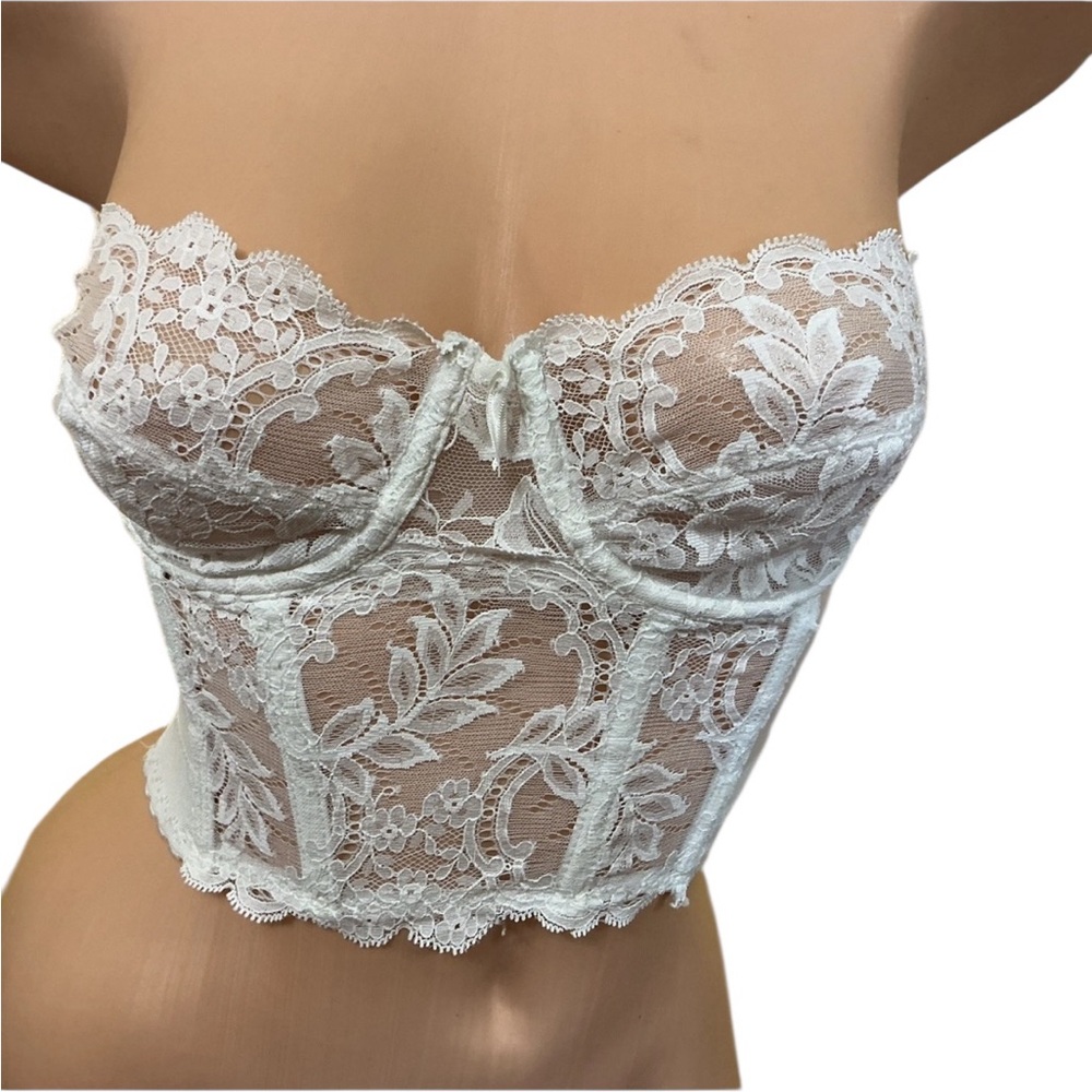 Vintage Fleur De Lace Pale Pink Lace Lingerie Bustier Top Romantic Size 34C